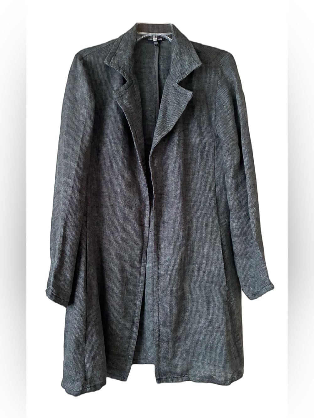 Eileen Fisher Linen Open Front Coat, Sz. S, Gray, Front Slit Pockets